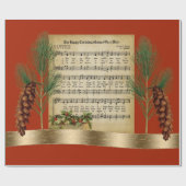 Glückliche Weihnachtsmusik mit Pine Boughs Vintag Geschenkpapier (Flach)
