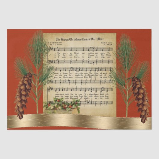 Glückliche Weihnachtsmusik mit Pine Boughs Vintag Seidenpapier (Vorderseite)