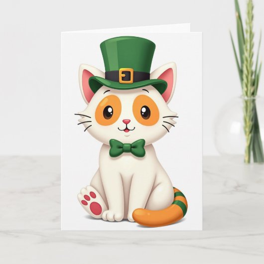 Glückliche Weiße Katze St. Patrick's Day Karte (Vorderseite)