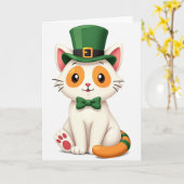 Glückliche Weiße Katze St. Patrick's Day Karte (Gelbe Blume)