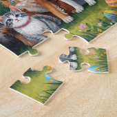 Glückliche Welpen und Kätzchen im Frühlingsgarten Puzzle (Seite)