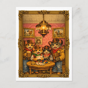 Glückliche Western-Cowboy-Katzen-Saloon-Szene Post Postkarte