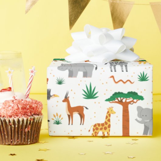 Glückliche wilde Tiere in der Savanne Geschenkpapi Geschenkpapier (Geburtstagsparty)