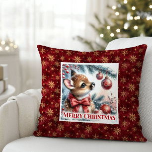 Glückliche Winter-Szene Baby-Rehkitz-Weihnachtskis Kissen