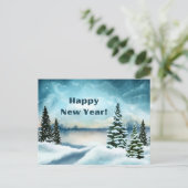 Glückliche Winterschneewaldszene im neuen Jahr Feiertagspostkarte (Stehend Vorderseite)