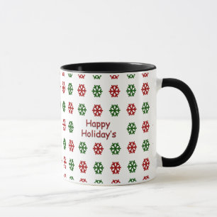 Glücklichen Feiertags mit einem Schneeflockemuster Tasse