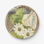 Glücklichen St Patrick Tagesweiß-Blumen Pappteller (Vorderseite)