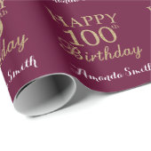 Glücklicher 100. Geburtstag Gold Glitzer und Burgu Geschenkpapier (Rolleneckpunkt)