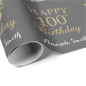 Glücklicher 100. Geburtstag Gold Glitzer und Grau Geschenkpapier (Rolleneckpunkt)