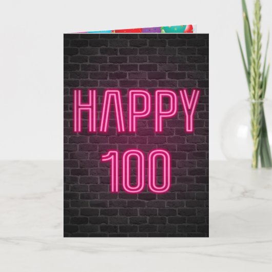 Glücklicher 100. Geburtstag Neon Sign auf Backstei Karte (Vorderseite)