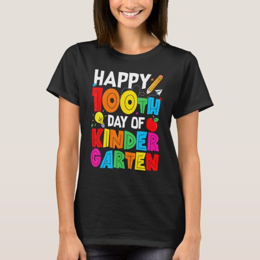 Glücklicher 100. Kindergartenlehrer oder Student T-Shirt (Vorderseite)