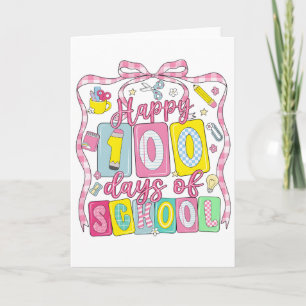 Glücklicher 100. Schultag Rosa Schleife Karte