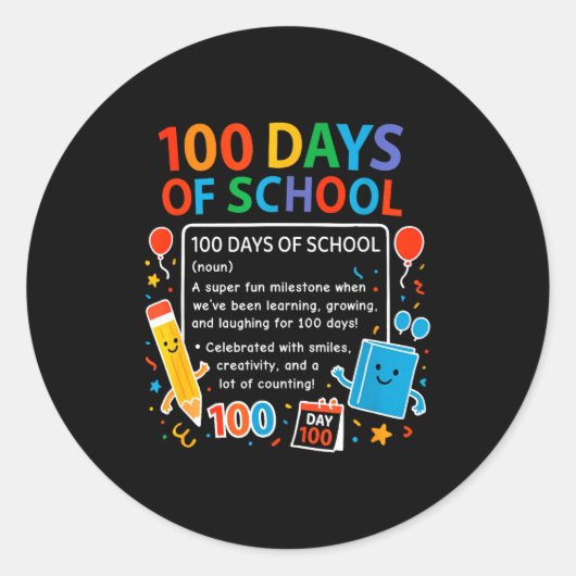 Glücklicher 100. Schultag, Schülerdesign, 100 Tage Runder Aufkleber (Vorderseite)
