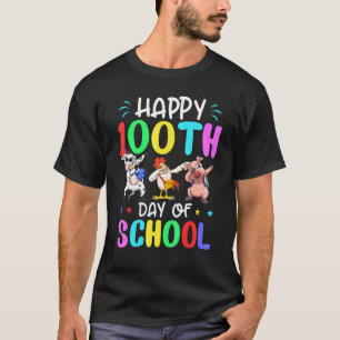 Glücklicher 100 Tage Schul Dabbing Kuh Huhn Schwei T-Shirt