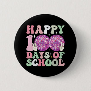 Glücklicher 100 Tage Schulfunkelball Groovy Retro Button