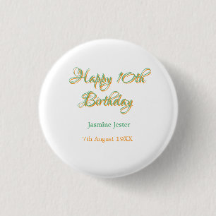 glücklicher 10. Geburtstag orange grüner Name Datu Button