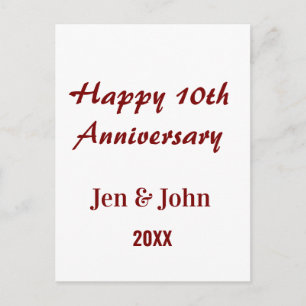 Glücklicher 10. Hochzeitstag Mauve einfacher Name  Postkarte