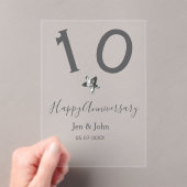 Glücklicher 10-jähriger Jubiläumsname Datum grauer Acryleinladungen (Insitu (Handheld))