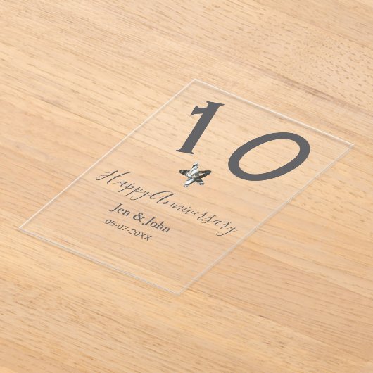 Glücklicher 10-jähriger Jubiläumsname Datum grauer Acryleinladungen (Ablage )