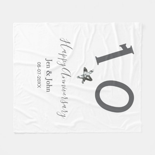 Glücklicher 10-jähriger Jubiläumsname Datum grauer Fleecedecke (Vorderseite (Horizontal))