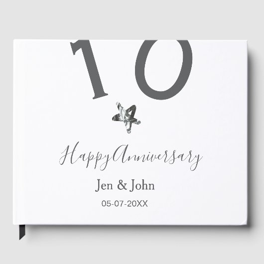 Glücklicher 10-jähriger Jubiläumsname Datum grauer Gästebuch (Vorderseite)