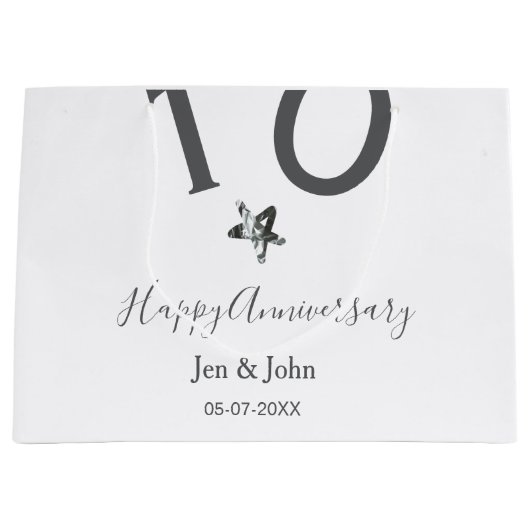 Glücklicher 10-jähriger Jubiläumsname Datum grauer Große Geschenktüte (Vorderseite)