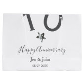 Glücklicher 10-jähriger Jubiläumsname Datum grauer Große Geschenktüte (Rückseite)