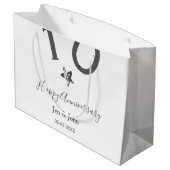 Glücklicher 10-jähriger Jubiläumsname Datum grauer Große Geschenktüte (Rückseite Schrägansicht)