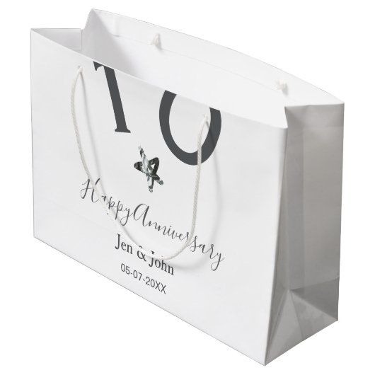 Glücklicher 10-jähriger Jubiläumsname Datum grauer Große Geschenktüte (Rückseite Schrägansicht)