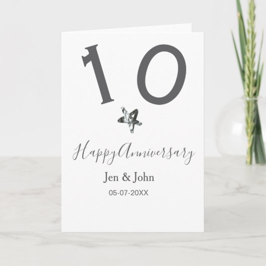 Glücklicher 10-jähriger Jubiläumsname Datum grauer Karte (Vorderseite)