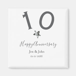 Glücklicher 10-jähriger Jubiläumsname Datum grauer Magnet