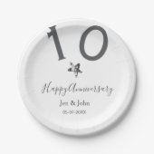 Glücklicher 10-jähriger Jubiläumsname Datum grauer Pappteller (Vorderseite)