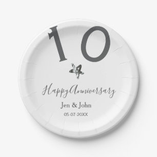 Glücklicher 10-jähriger Jubiläumsname Datum grauer Pappteller