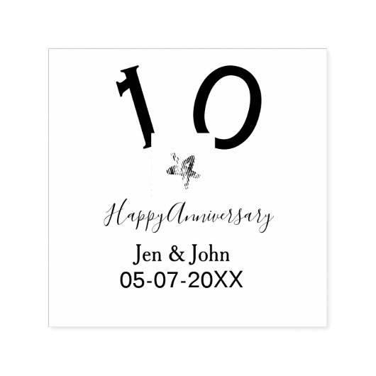 Glücklicher 10-jähriger Jubiläumsname Datum grauer Permastempel (Design)