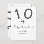 Glücklicher 10-jähriger Jubiläumsname Datum grauer Postkarte (Vorne/Hinten)