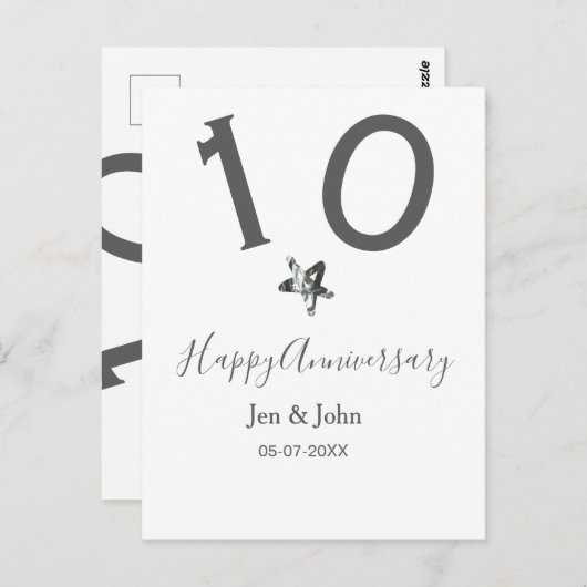 Glücklicher 10-jähriger Jubiläumsname Datum grauer Postkarte (Vorne/Hinten)