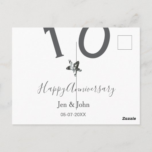 Glücklicher 10-jähriger Jubiläumsname Datum grauer Postkarte (Rückseite)
