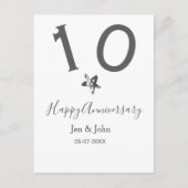 Glücklicher 10-jähriger Jubiläumsname Datum grauer Postkarte (Vorderseite)