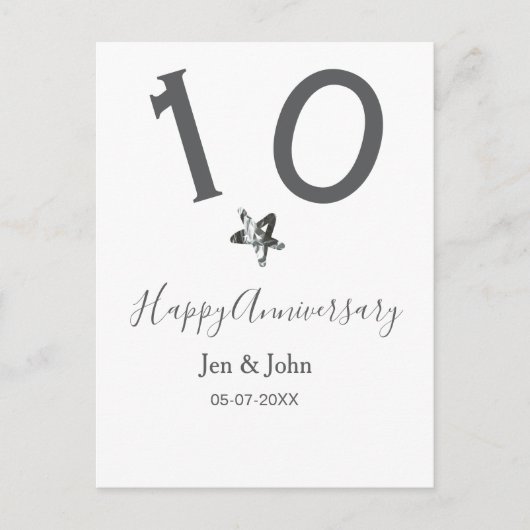 Glücklicher 10-jähriger Jubiläumsname Datum grauer Postkarte (Vorderseite)