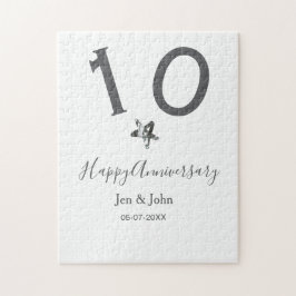 Glücklicher 10-jähriger Jubiläumsname Datum grauer Puzzle