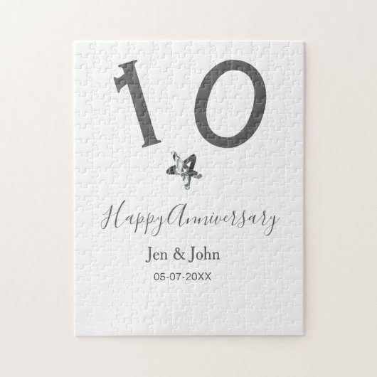 Glücklicher 10-jähriger Jubiläumsname Datum grauer Puzzle (Vertikal)