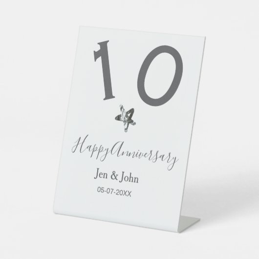 Glücklicher 10-jähriger Jubiläumsname Datum grauer Sockelschild (Vorderseite)