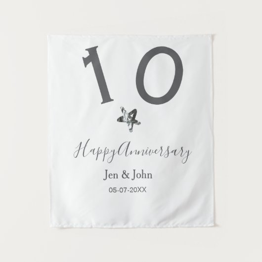 Glücklicher 10-jähriger Jubiläumsname Datum grauer Wandteppich (Vorderseite)