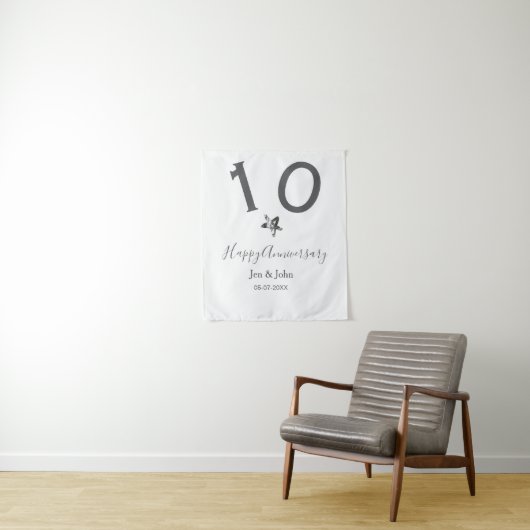 Glücklicher 10-jähriger Jubiläumsname Datum grauer Wandteppich (Beispiel)