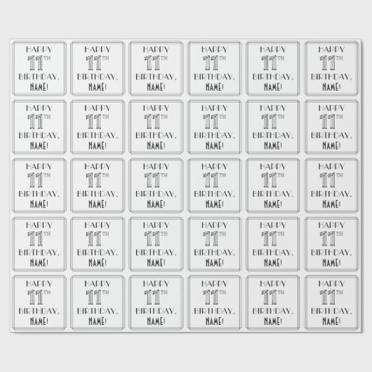 GLÜCKLICHER 11. GEBURTSTAG; Art-Déco-Stil; Individ Geschenkpapier (Flach)