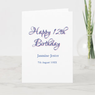 glücklicher 12. Geburtstag blau pink Name Datum ei Karte