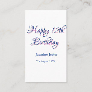 glücklicher 12. Geburtstag blau pink Name Datum ei Visitenkarte