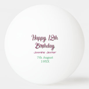 glücklicher 12. Geburtstag grün pink Name Datum ei Tischtennisball