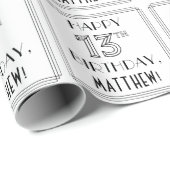 GLÜCKLICHER 13. GEBURTSTAG; Art-Déco-Stil; Individ Geschenkpapier (Rolleneckpunkt)