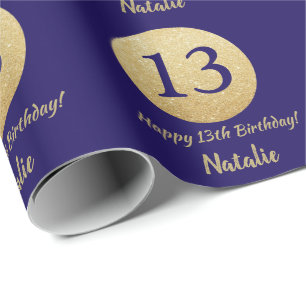 Glücklicher 13. Geburtstag Navy Blue und Gold Gli Geschenkpapier